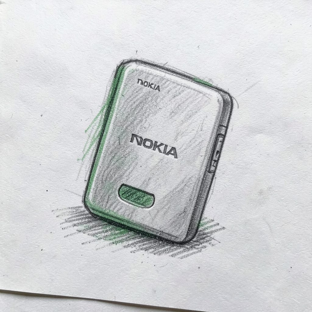 Skizze eines Nokia C7 in dunkler Tönung, schlichte Form auf hellem Grund