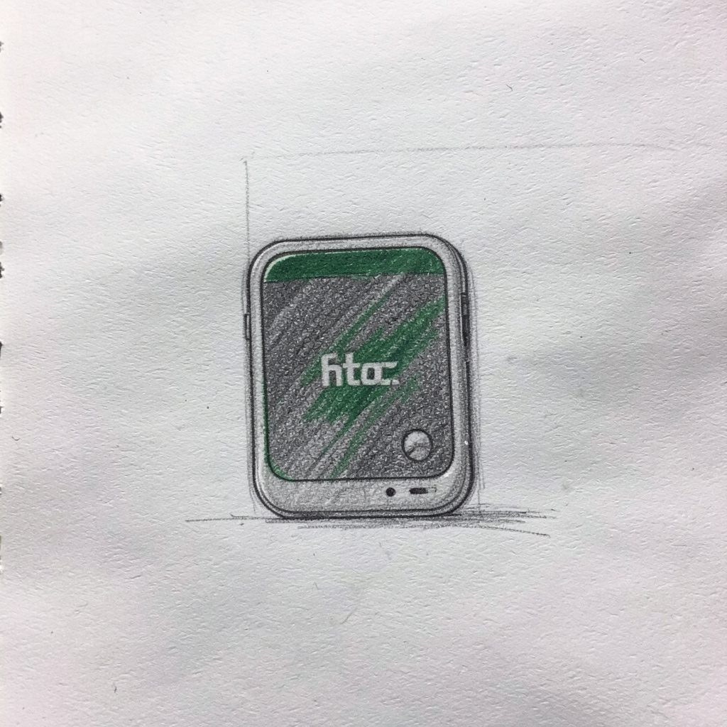 Bleistiftskizze eines HTC One X Smartphones mit rechteckigem Gehäuse, neutraler Hintergrund