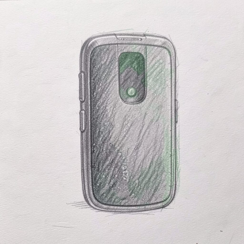 Zeichnung eines Blackberry Torch 9800 mit Slider-Tastatur, kantige Konturen